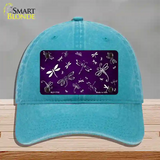 Purple White Dragonfly Oil Rubbed Novelty License Plate Hat Unconstructed Cotton / Lake Blue