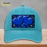 Blue White Dragonfly Hearts Oil Rubbed Novelty License Plate Hat Unconstructed Cotton / Lake Blue