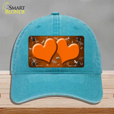 Orange White Dragonfly Hearts Oil Rubbed Novelty License Plate Hat Unconstructed Cotton / Lake Blue