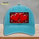 Red White Dragonfly Hearts Oil Rubbed Novelty License Plate Hat Unconstructed Cotton / Lake Blue