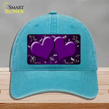 Purple White Dragonfly Hearts Oil Rubbed Novelty License Plate Hat Unconstructed Cotton / Lake Blue