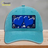 Blue White Owl Hearts Oil Rubbed Novelty License Plate Hat Unconstructed Cotton / Lake Blue