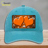 Orange White Owl Hearts Oil Rubbed Novelty License Plate Hat Unconstructed Cotton / Lake Blue