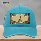 Gold White Owl Hearts Oil Rubbed Novelty License Plate Hat Unconstructed Cotton / Lake Blue