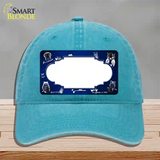 Blue White Owl Scallop Oil Rubbed Novelty License Plate Hat Unconstructed Cotton / Lake Blue