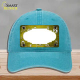 Yellow White Owl Scallop Oil Rubbed Novelty License Plate Hat Unconstructed Cotton / Lake Blue