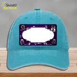 Purple White Owl Scallop Oil Rubbed Novelty License Plate Hat Unconstructed Cotton / Lake Blue