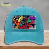 Black White Splatter Oil Rubbed Novelty License Plate Hat Unconstructed Cotton / Lake Blue