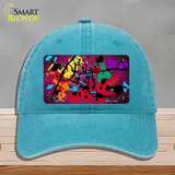 Pink Splatter Oil Rubbed Novelty License Plate Hat Unconstructed Cotton / Lake Blue