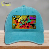 Yellow Splatter Oil Rubbed Novelty License Plate Hat Unconstructed Cotton / Lake Blue