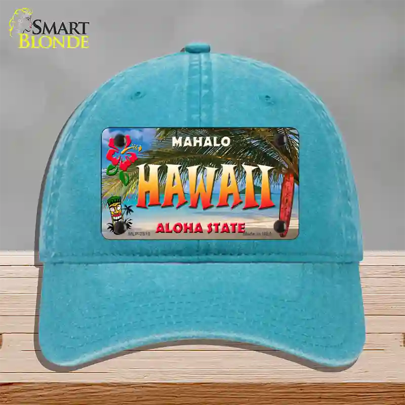 Hawaii State Novelty License Plate Hat Unconstructed Cotton / Lake Blue