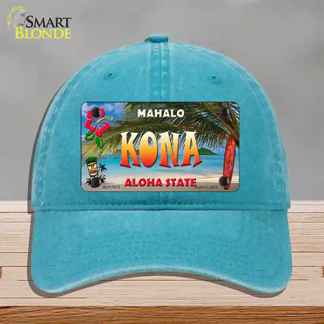 Kona Hawaii State Novelty License Plate Hat Unconstructed Cotton / Lake Blue