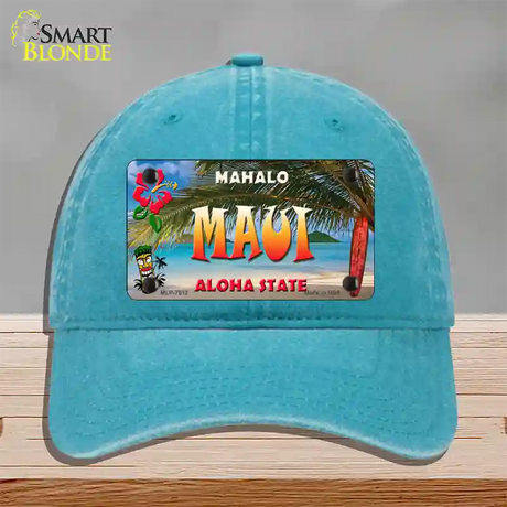 Maui Hawaii State Novelty License Plate Hat Unconstructed Cotton / Lake Blue