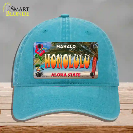 Honolulu Hawaii State Novelty License Plate Hat Unconstructed Cotton / Lake Blue