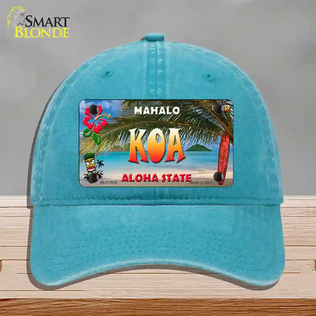 Koa Hawaii State Novelty License Plate Hat Unconstructed Cotton / Lake Blue