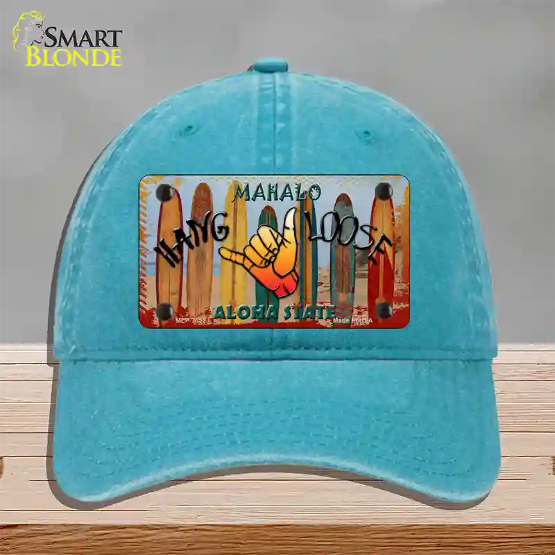 Hang Loose Surfboards Hawaii State Novelty License Plate Hat Unconstructed Cotton / Lake Blue