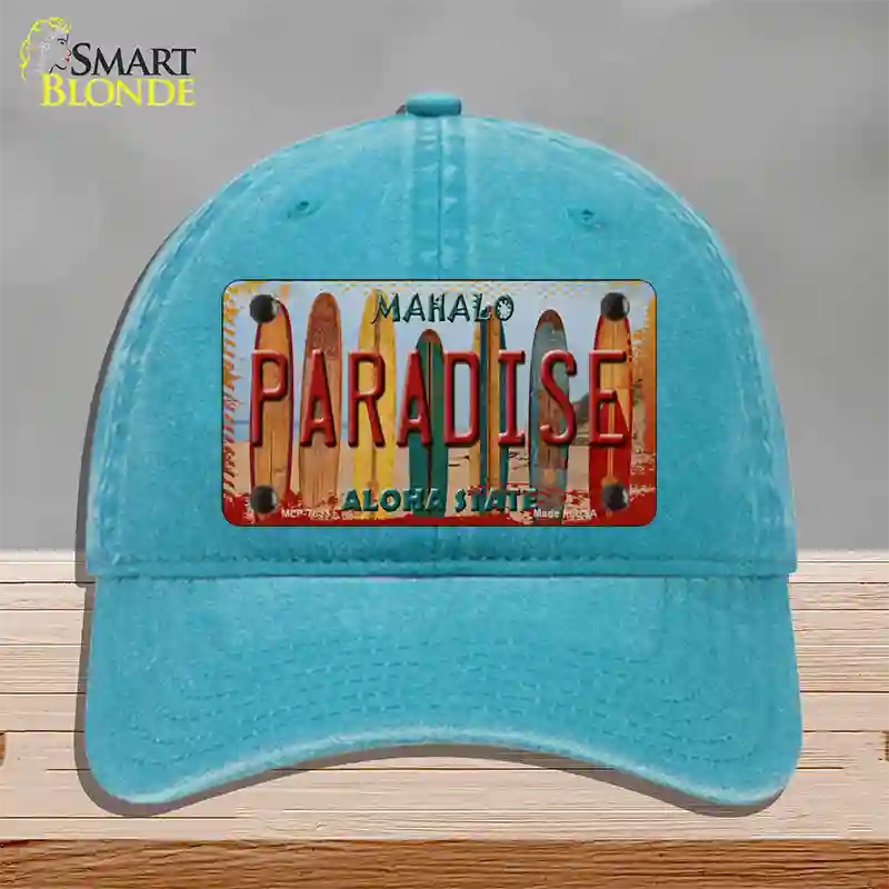 Paradise Surfboards Hawaii State Novelty License Plate Hat Unconstructed Cotton / Lake Blue