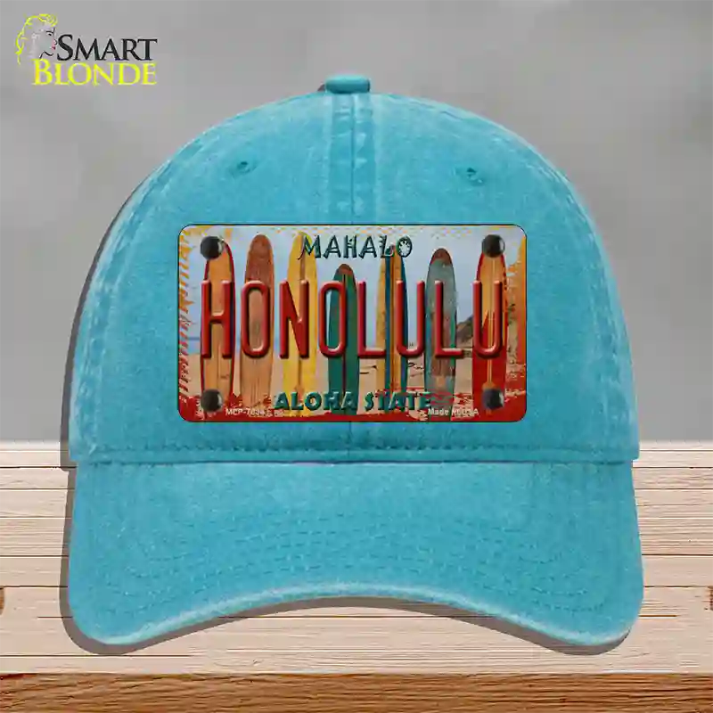 Honolulu Surfboards Hawaii State Novelty License Plate Hat Unconstructed Cotton / Lake Blue