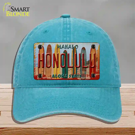 Honolulu Surfboards Hawaii State Novelty License Plate Hat Unconstructed Cotton / Lake Blue