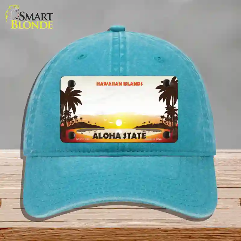 Hawaiian Islands Hawaii Blank State Novelty License Plate Hat Unconstructed Cotton / Lake Blue