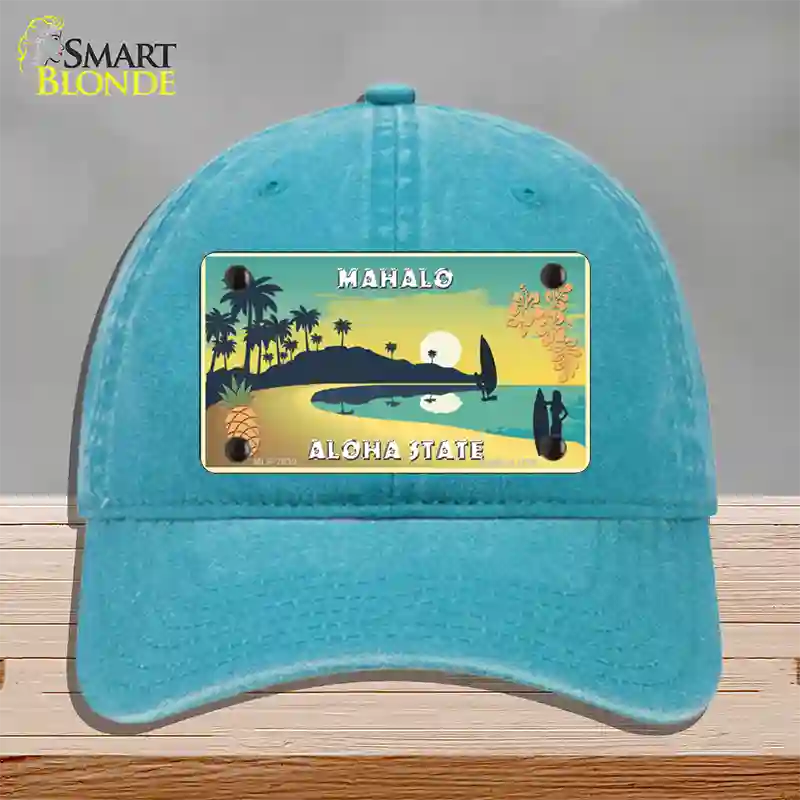 Mahalo Pineapple Hawaii Blank State Novelty License Plate Hat Unconstructed Cotton / Lake Blue