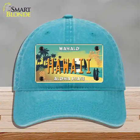 Hawaii Pineapple Novelty License Plate Hat Unconstructed Cotton / Lake Blue