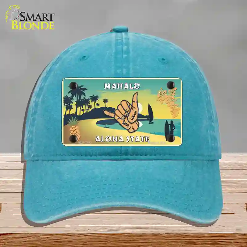 Hang Loose Hawaii Pineapple Novelty License Plate Hat Unconstructed Cotton / Lake Blue