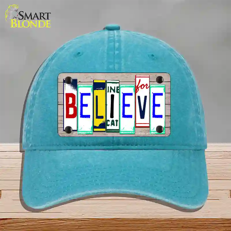 Believe License Plate Art Wood Novelty License Plate Hat Unconstructed Cotton / Lake Blue