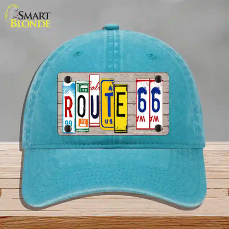 Route 66 License Plate Art Wood Novelty License Plate Hat Unconstructed Cotton / Lake Blue