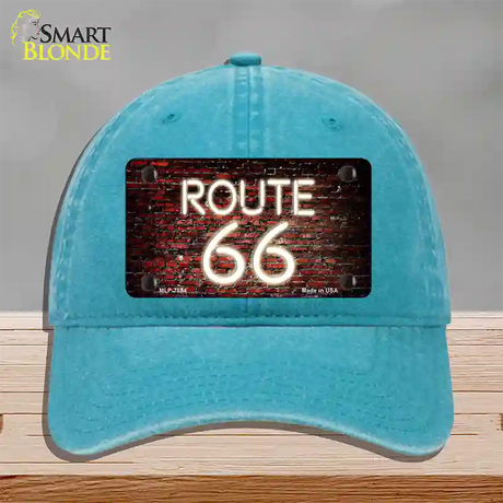 Route 66 Neon Brick Novelty License Plate Hat Unconstructed Cotton / Lake Blue