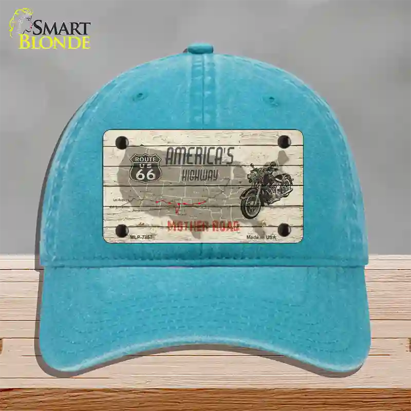 Americas Highway Route 66 Novelty License Plate Hat Unconstructed Cotton / Lake Blue