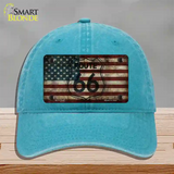 Route 66 American Flag Transparent Novelty License Plate Hat Unconstructed Cotton / Lake Blue