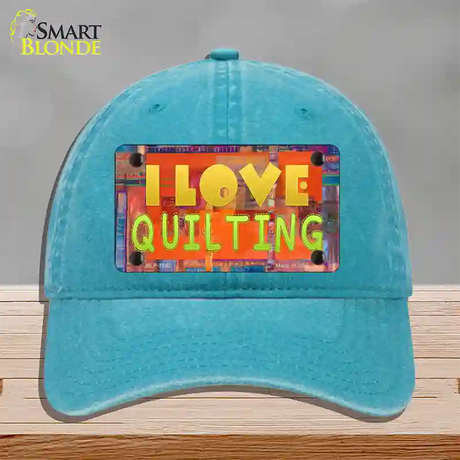 I Love Quilting Novelty License Plate Hat Unconstructed Cotton / Lake Blue