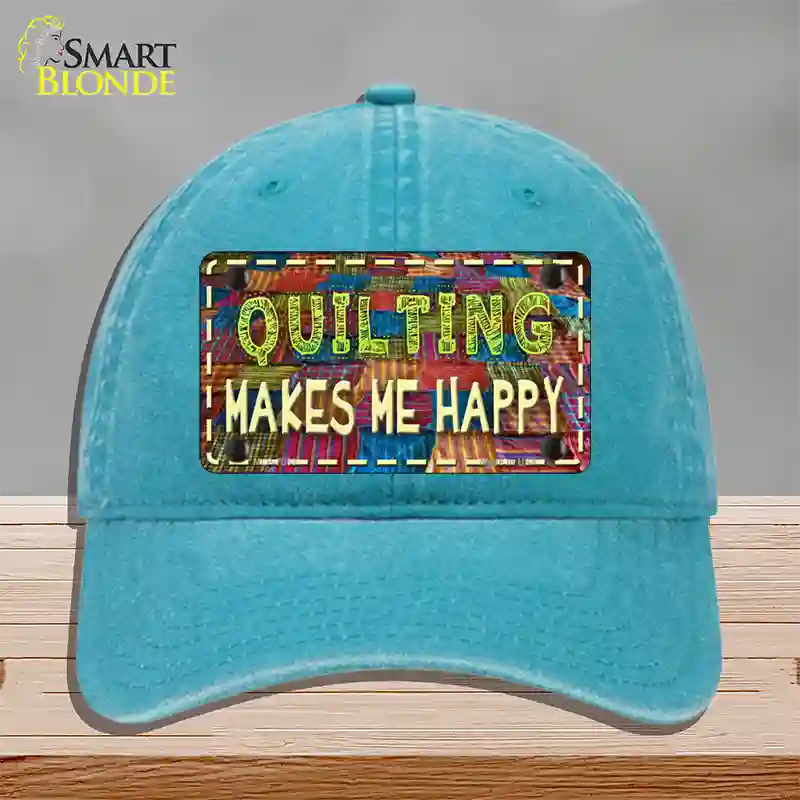 Quilting Makes Me Happy Novelty License Plate Hat Unconstructed Cotton / Lake Blue