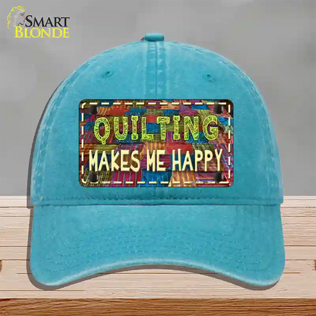 Quilting Makes Me Happy Novelty License Plate Hat Unconstructed Cotton / Lake Blue