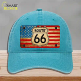 Route 66 American Flag Novelty License Plate Hat Unconstructed Cotton / Lake Blue