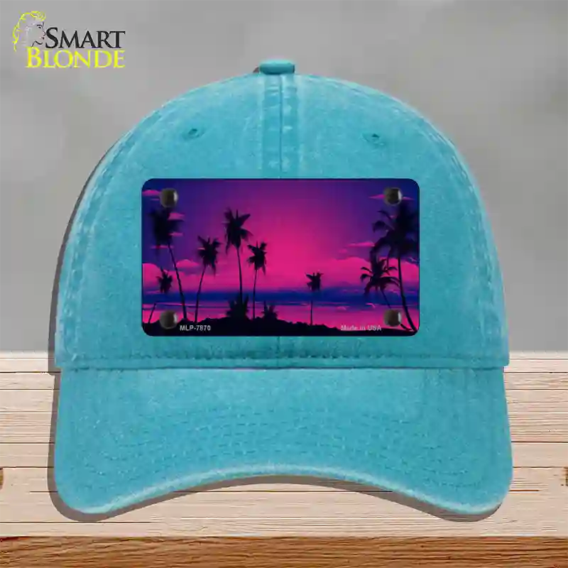 Sunset Pink Novelty License Plate Hat Unconstructed Cotton / Lake Blue