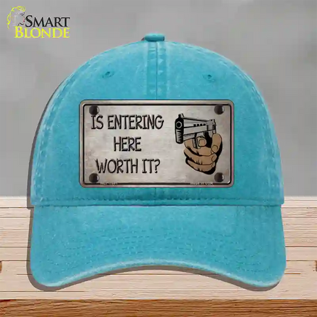 Entering Worth It Novelty License Plate Hat Unconstructed Cotton / Lake Blue