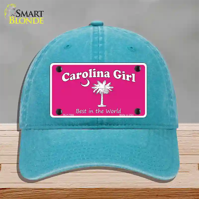 Carolina Girl Pink Novelty License Plate Hat Unconstructed Cotton / Lake Blue