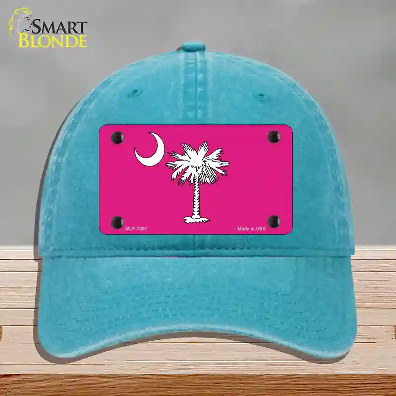 South Carolina Flag Pink Novelty License Plate Hat Unconstructed Cotton / Lake Blue