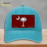 South Carolina Flag Burgundy Novelty License Plate Hat Unconstructed Cotton / Lake Blue