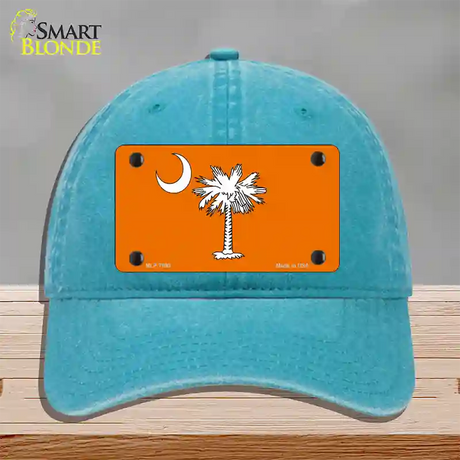 South Carolina Flag Orange Novelty License Plate Hat Unconstructed Cotton / Lake Blue