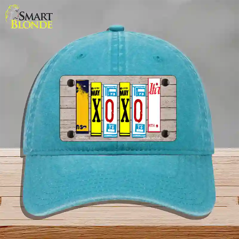 XOXO License Plate Art Novelty License Plate Hat Unconstructed Cotton / Lake Blue