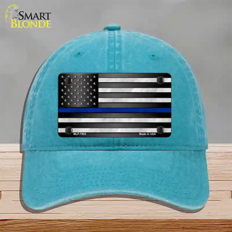 American Flag Thin Blue Line Novelty License Plate Hat Unconstructed Cotton / Lake Blue