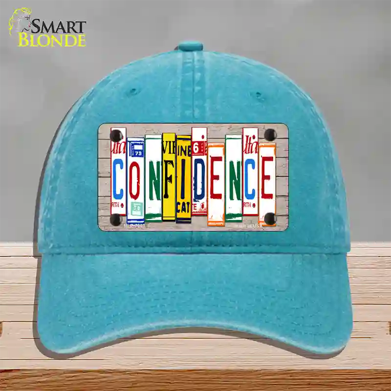 Confidence Wood License Plate Art Novelty License Plate Hat Unconstructed Cotton / Lake Blue