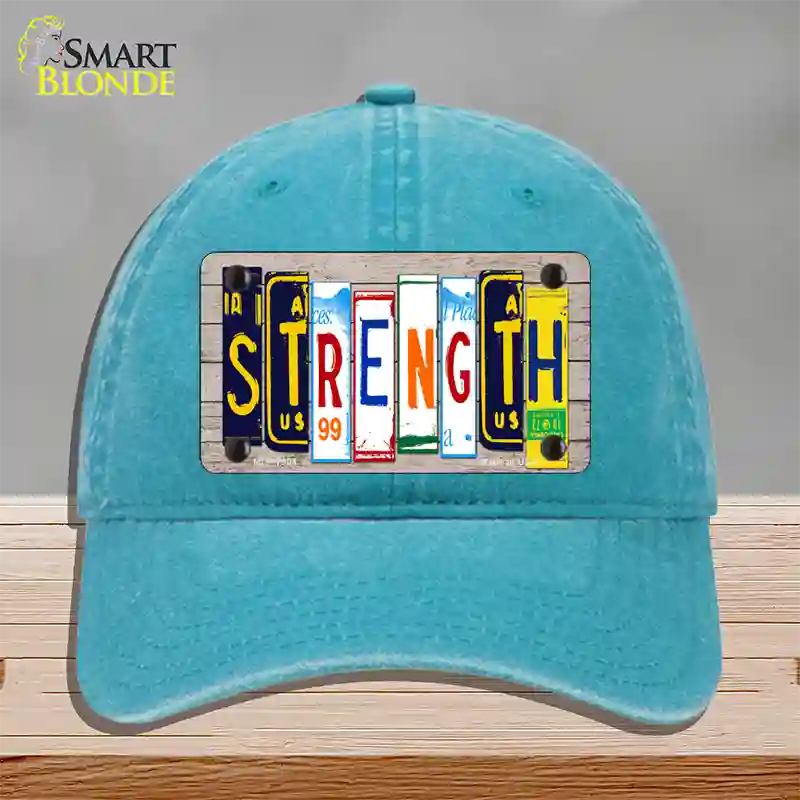 Strength Wood License Plate Art Novelty License Plate Hat Unconstructed Cotton / Lake Blue