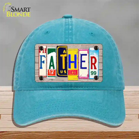 Father Wood License Plate Art Novelty License Plate Hat Unconstructed Cotton / Lake Blue