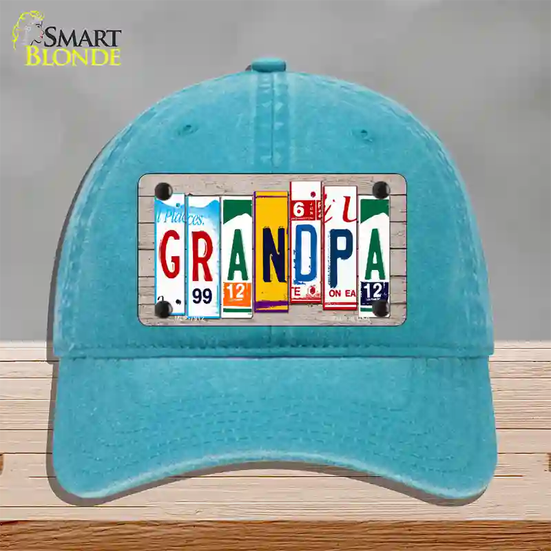 Grandpa Wood License Plate Art Novelty License Plate Hat Unconstructed Cotton / Lake Blue