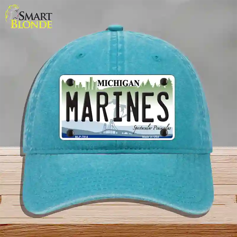 Marines Michigan Novelty License Plate Hat Unconstructed Cotton / Lake Blue