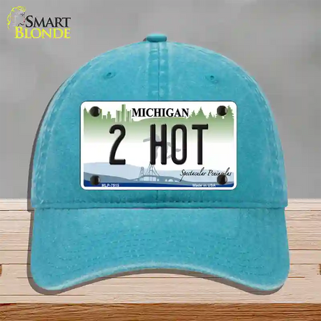 2 Hot Michigan Novelty License Plate Hat Unconstructed Cotton / Lake Blue